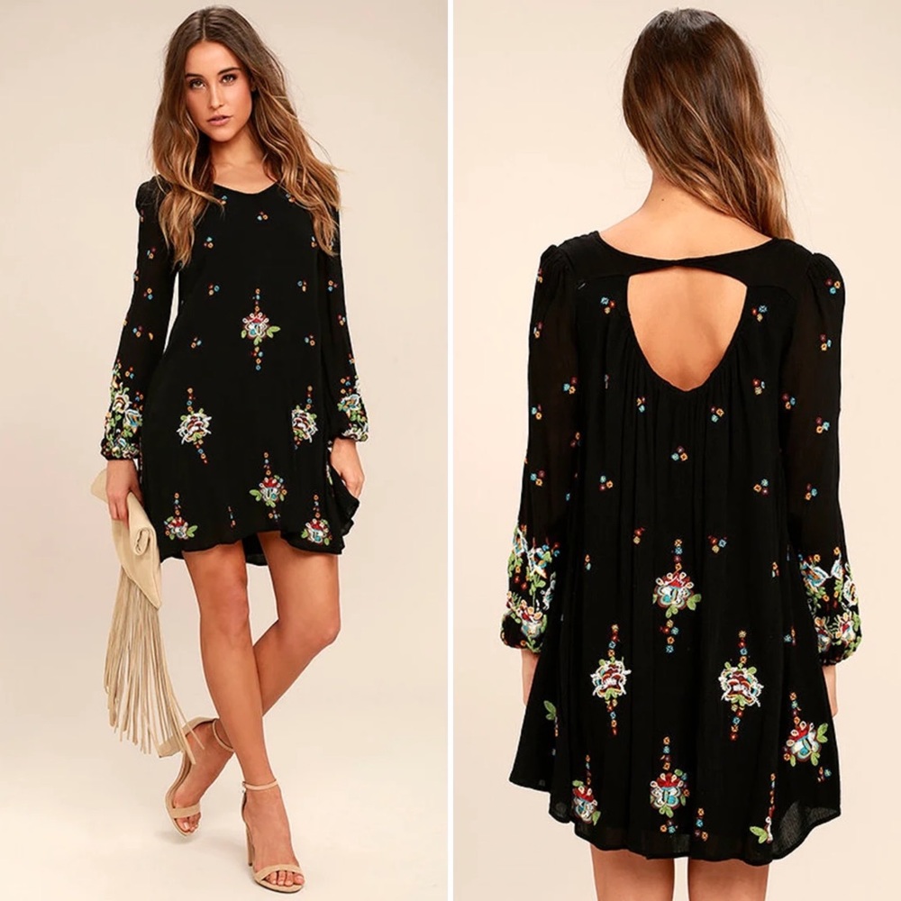 Free People Oxford Black Embroidered Swing Dress, size small